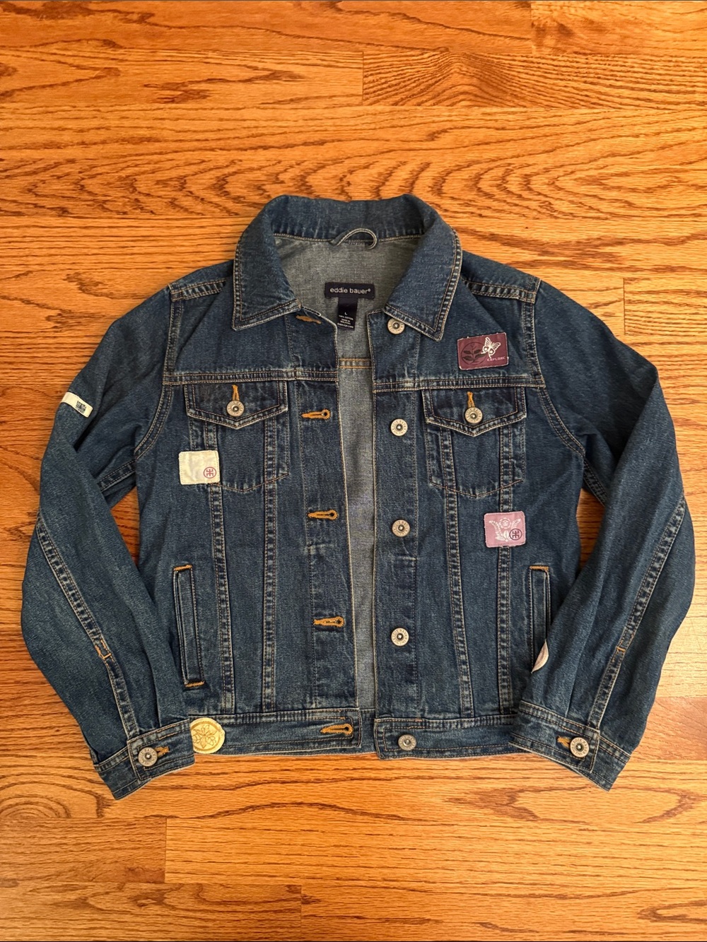 Eddie Bauer Dark Blue Kids Denim Jacket with Patch Accents